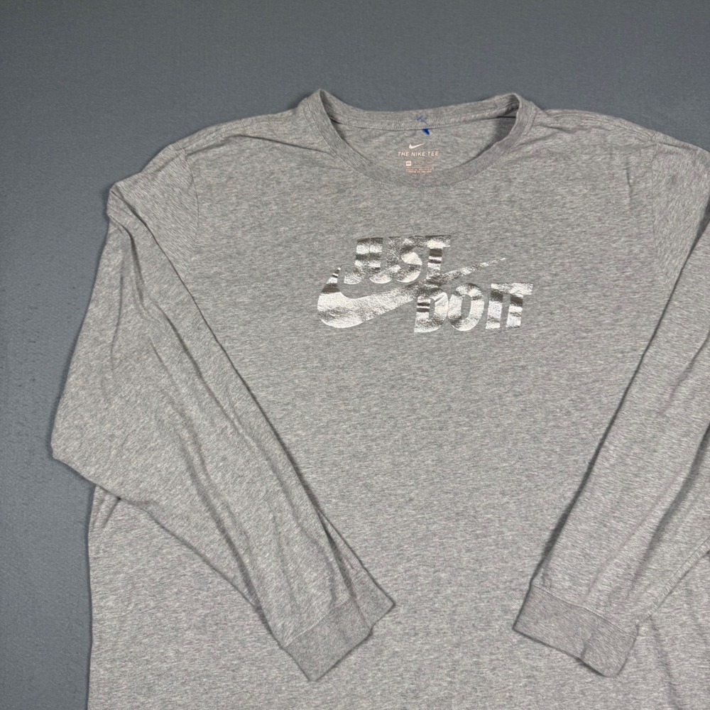 Nike Long Sleeve Shirt Mens 4XL Gray Silver Foil Just Do It Graphic Tee Big Tall - Picture 8 of 11